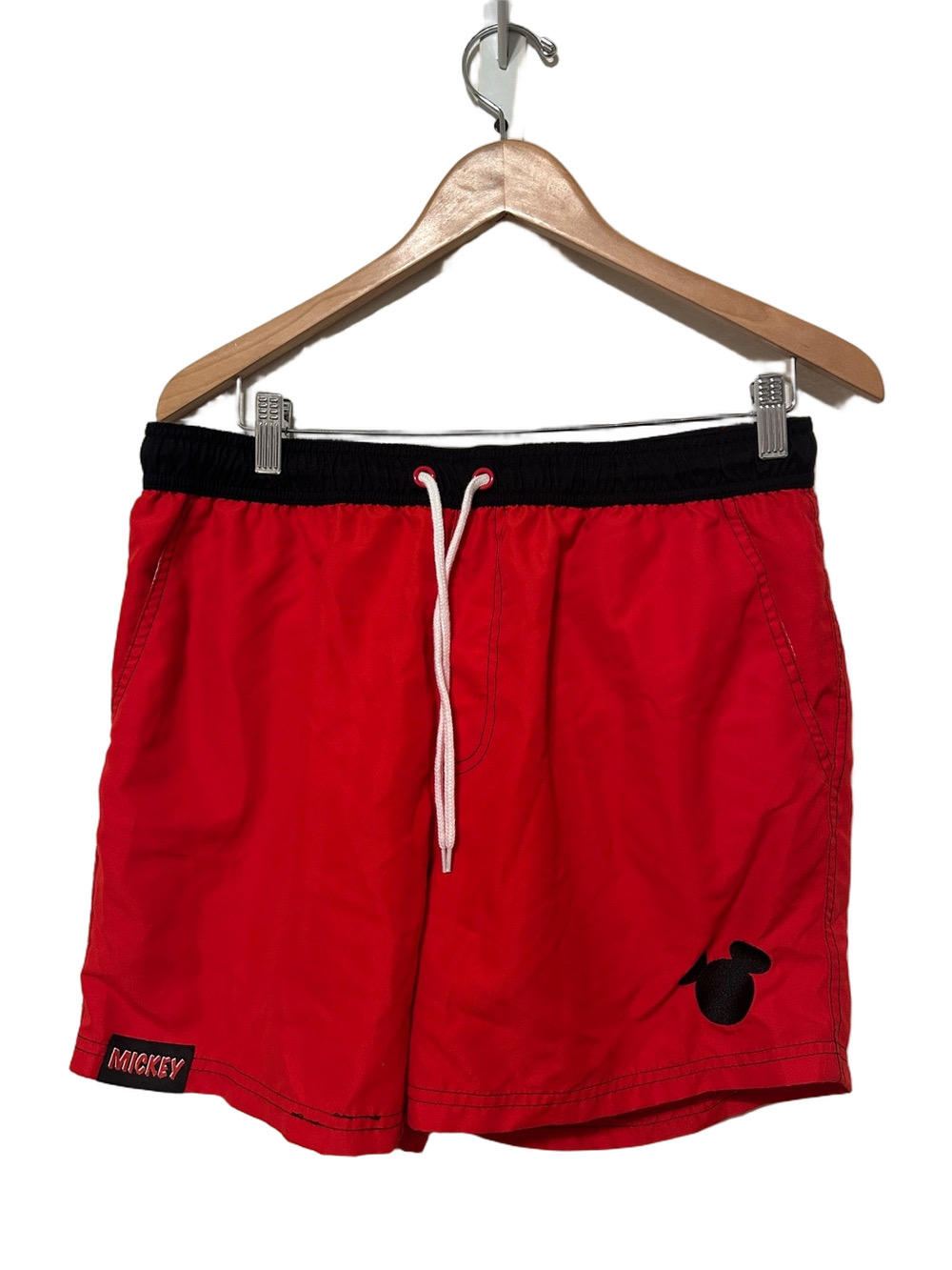 🦢Disney Mickey Mouse Red Swim Shorts with Black Waistband size L GUC